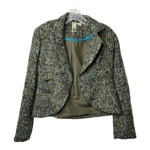 New Solo Moda Wool Blazer Houndstooth Green Blue Clasp Lapel Collar Women 4